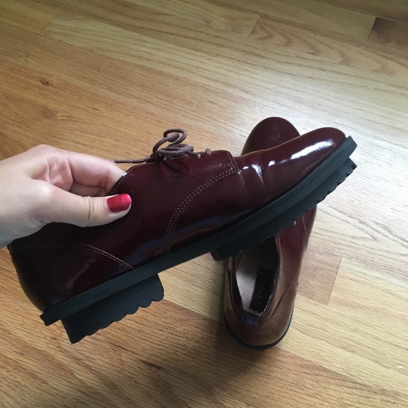 Burgundy Topshop Leather Oxford Shoes - Picture 2 of 6
